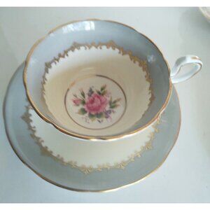 Vintage Aynsley Lancaster Pattern Grey Teacup and Saucer #7610